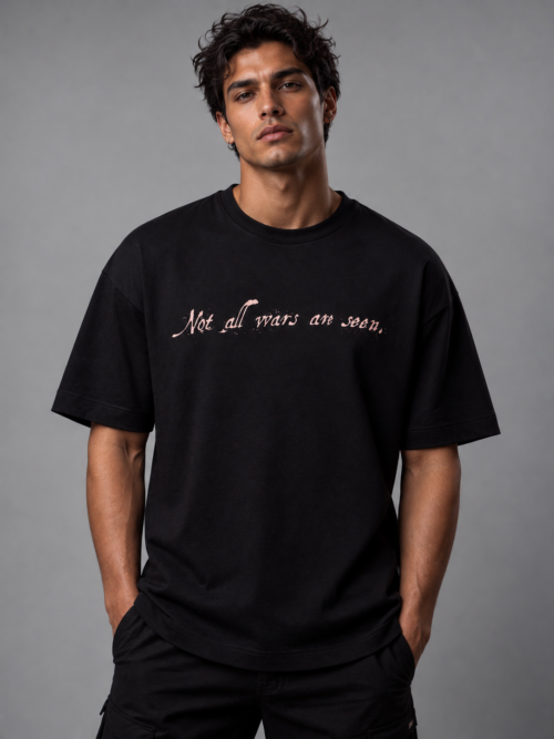 Brooding Streetwear Portrait in Pink Script