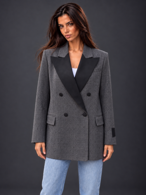 Charcoal plaid blazer studio portrait-2