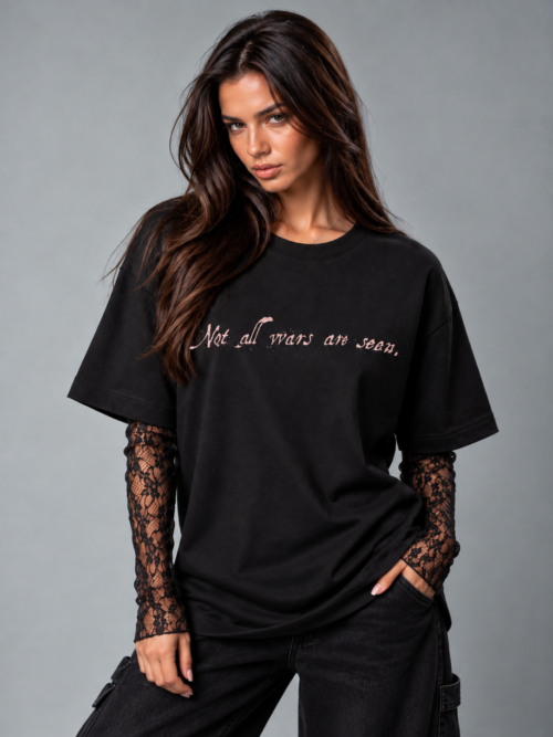 Confident Lace-Sleeve Streetwear Portrait