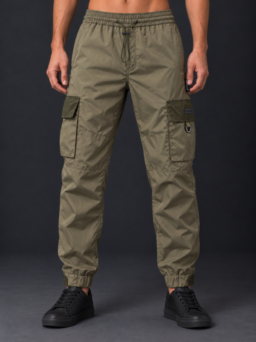 Olive Cargo Trousers Front Studio View
