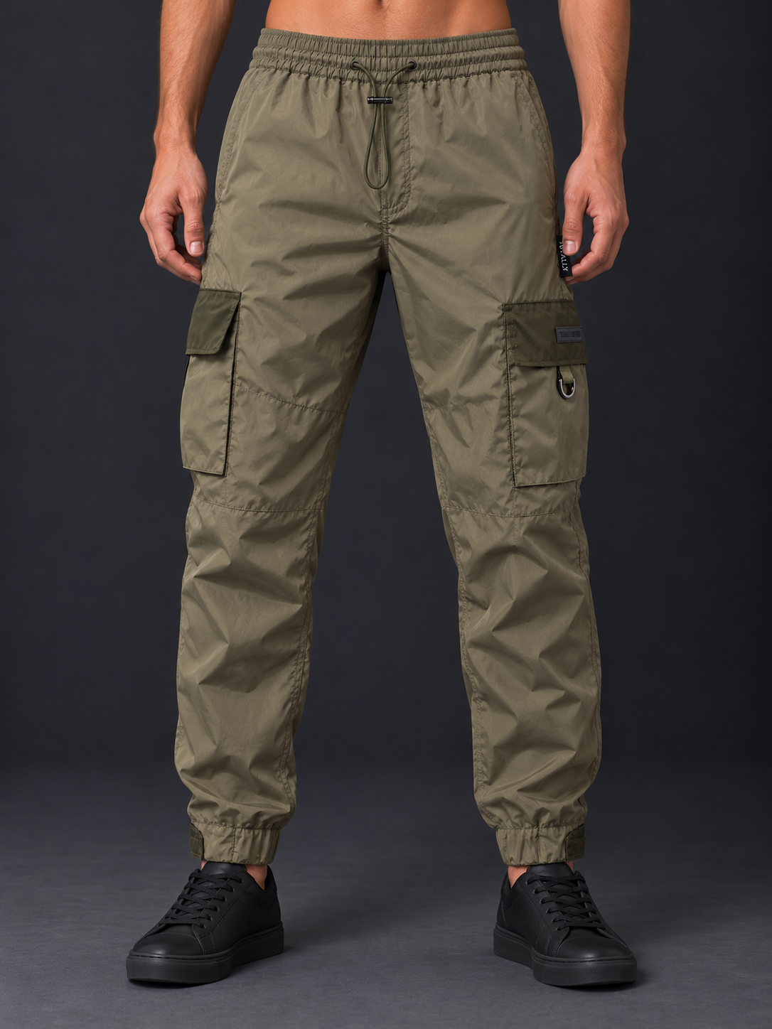 Olive Cargo Trousers Front Studio View