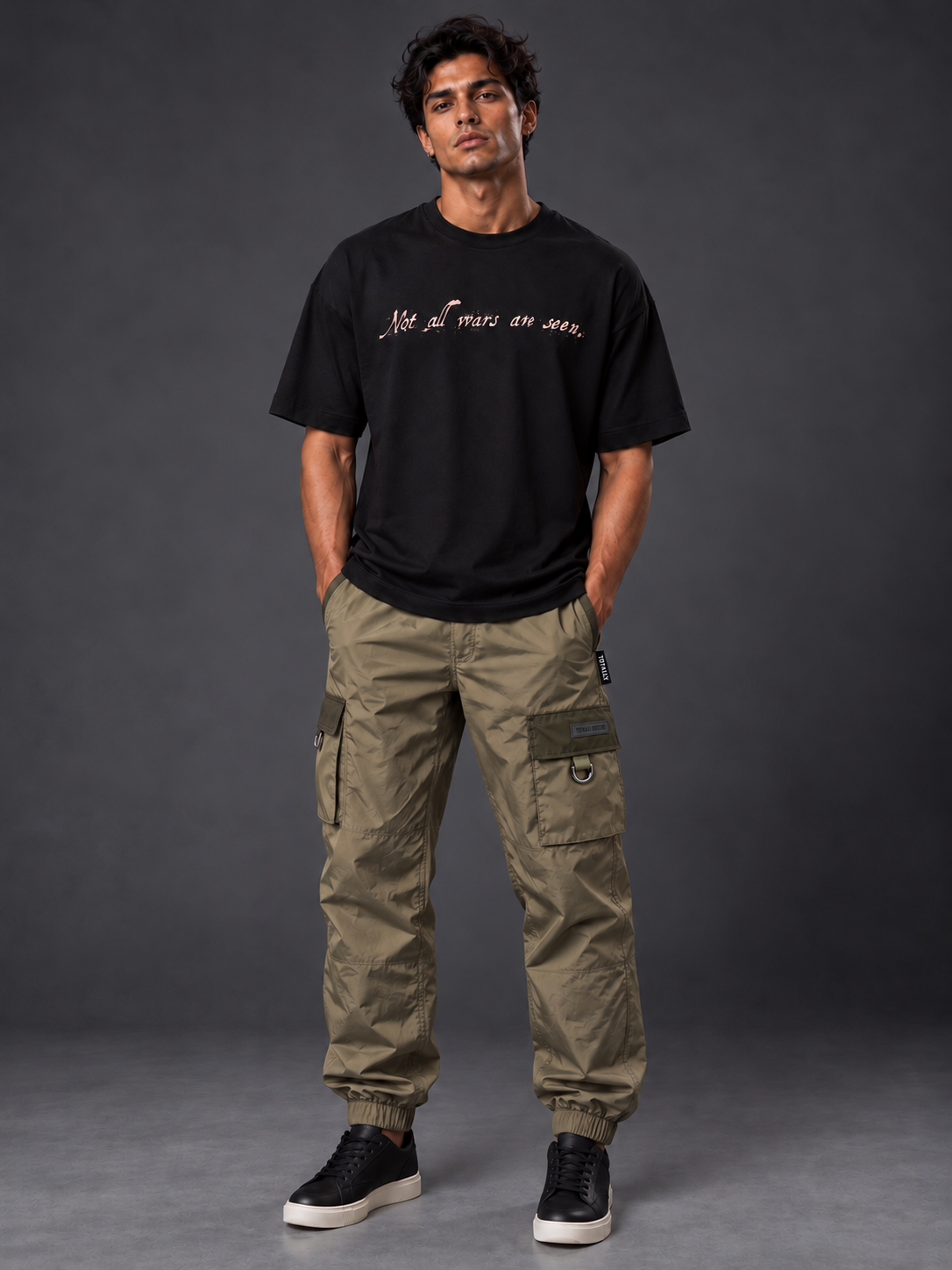 Studio Portrait with Olive Cargo Pocket