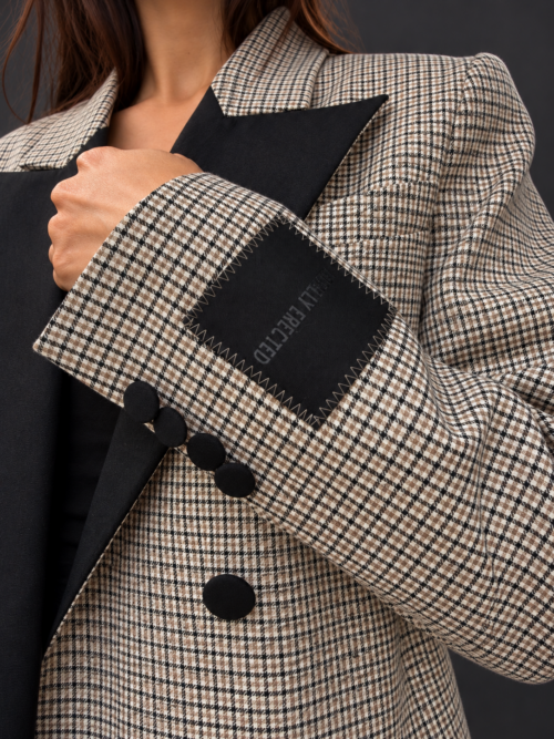 Tailored checked blazer cuff detail