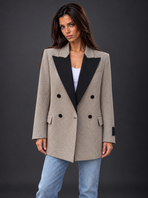 Taupe Checked Blazer Studio Portrait